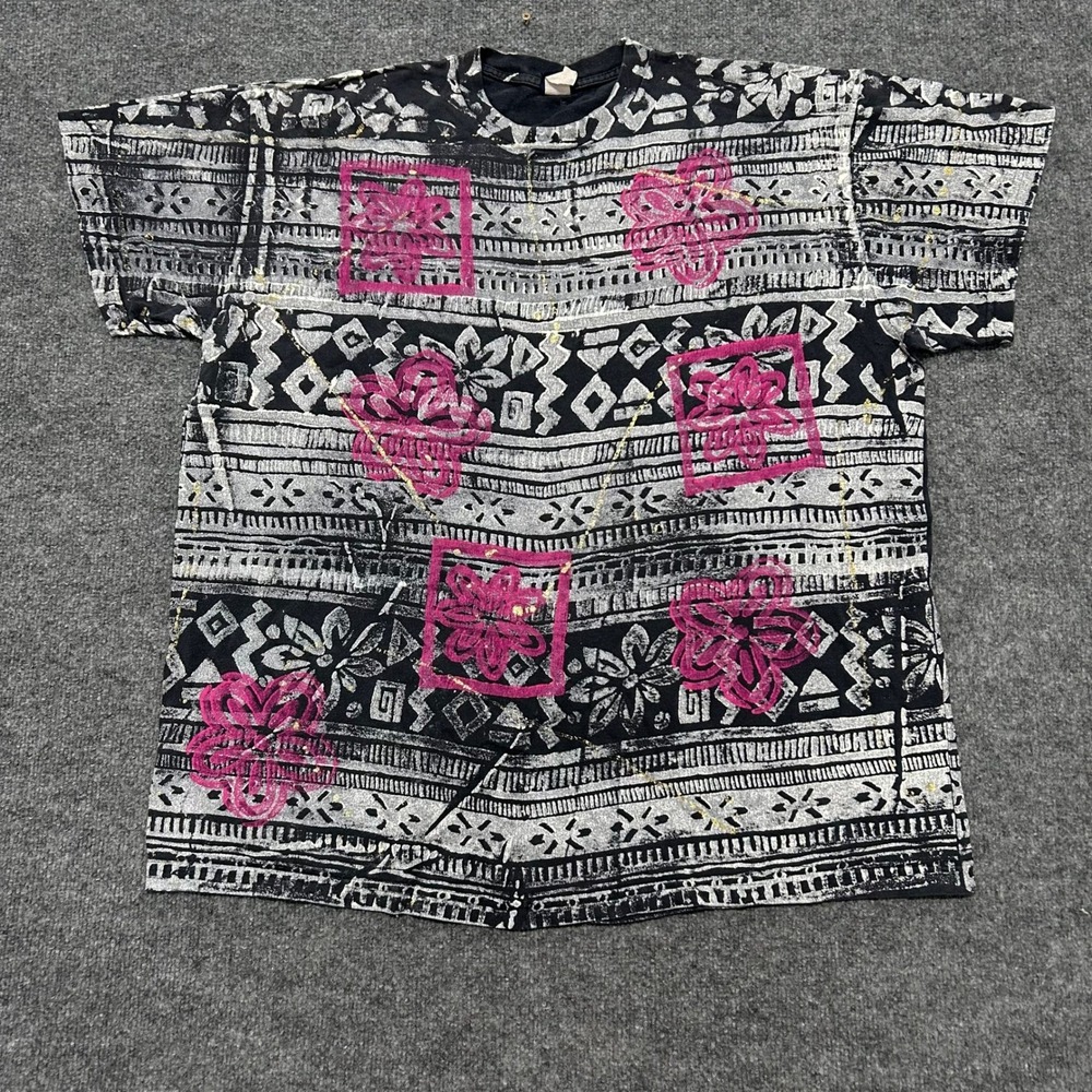 Honors T-Shirt Womens Plus Size Black White Tribal Geometric Pink Floral Print